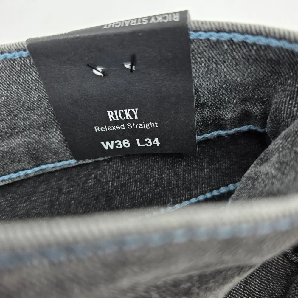 True Religion Ricky Relaxed Straight Jeans Mens Grey Phantom Wash 36x34 NWT